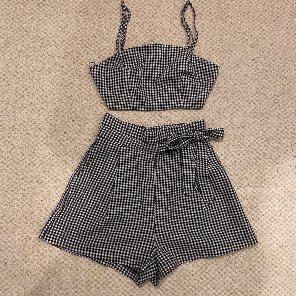 Black and white gingham two piece co-ord set